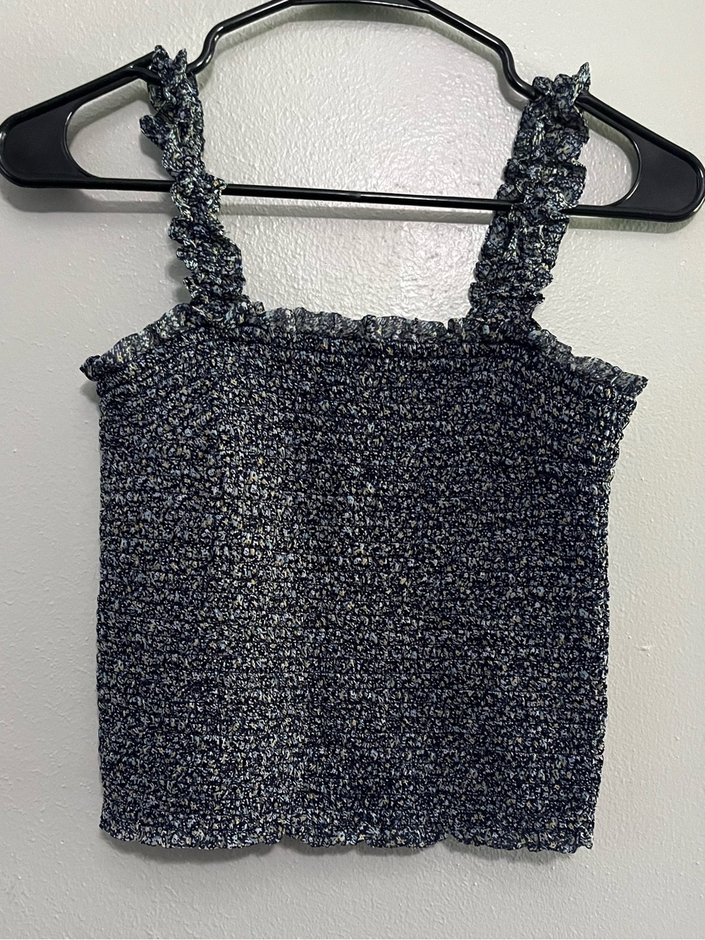 Abercrombie & Fitch Navy Blue Smocked Cropped Tank with Ruffle Straps - Picture 1 of 7